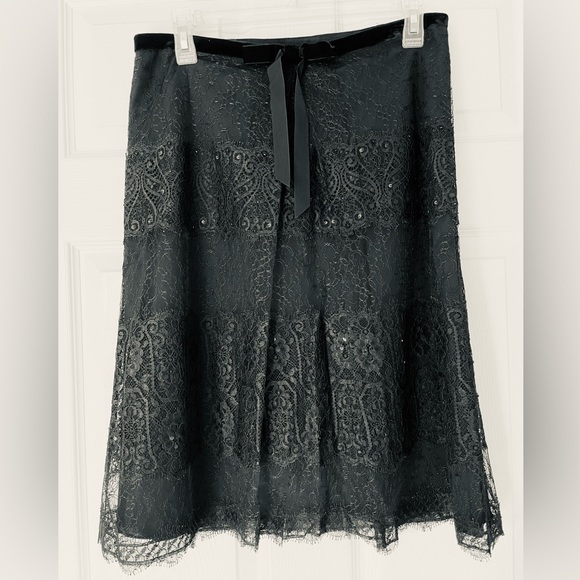 Ann Taylor Dresses & Skirts - Ann Taylor | Black Lace Midi Skirt | Velvet Bow Waist | Sequin Detail